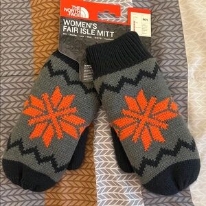 The North Face Women's Gray and Orange Fair Isle Mittens
